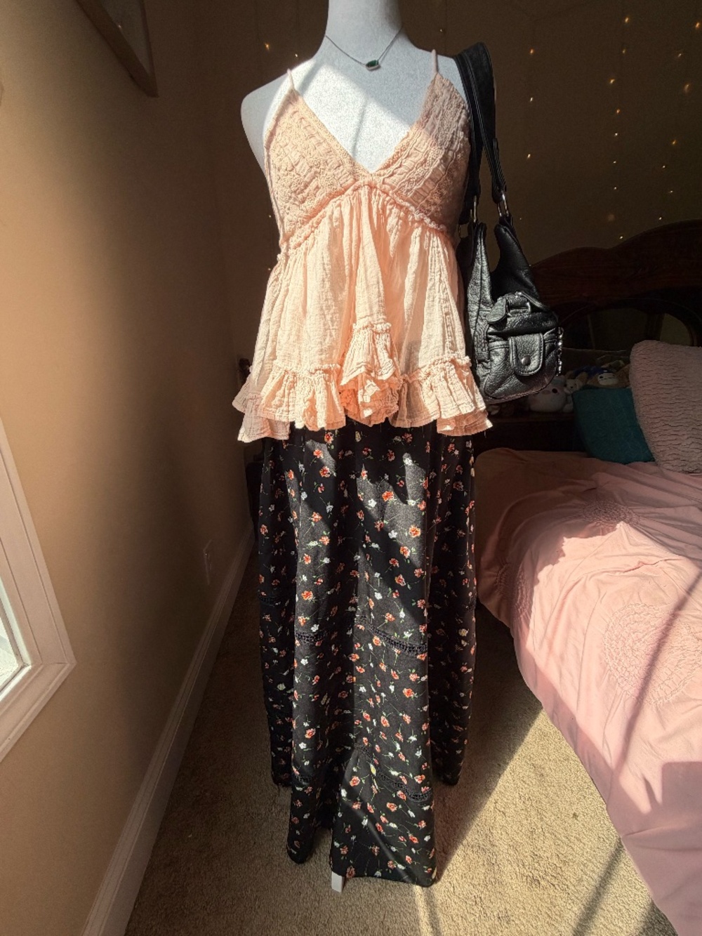 Black ditsy floral maxi skirt